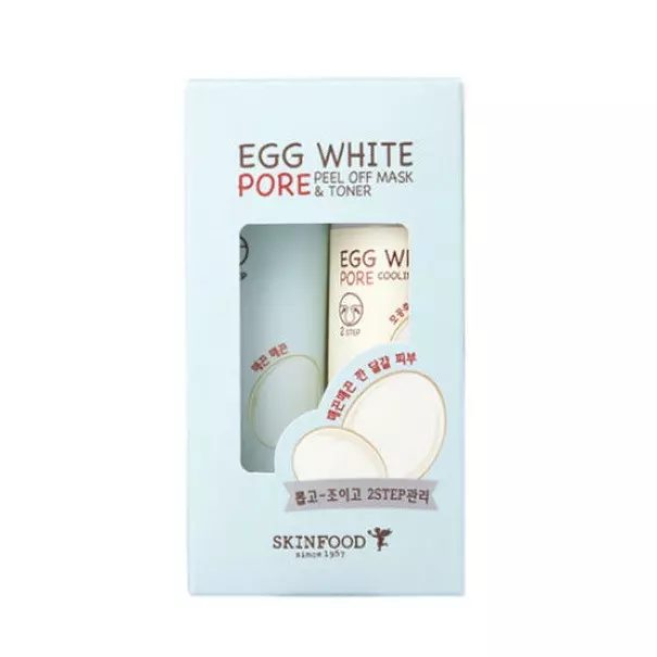 Набор маска пленка и тонер сужающий поры SKINFOOD EGG WHITE PORE PEEL OFF MASK & TONER